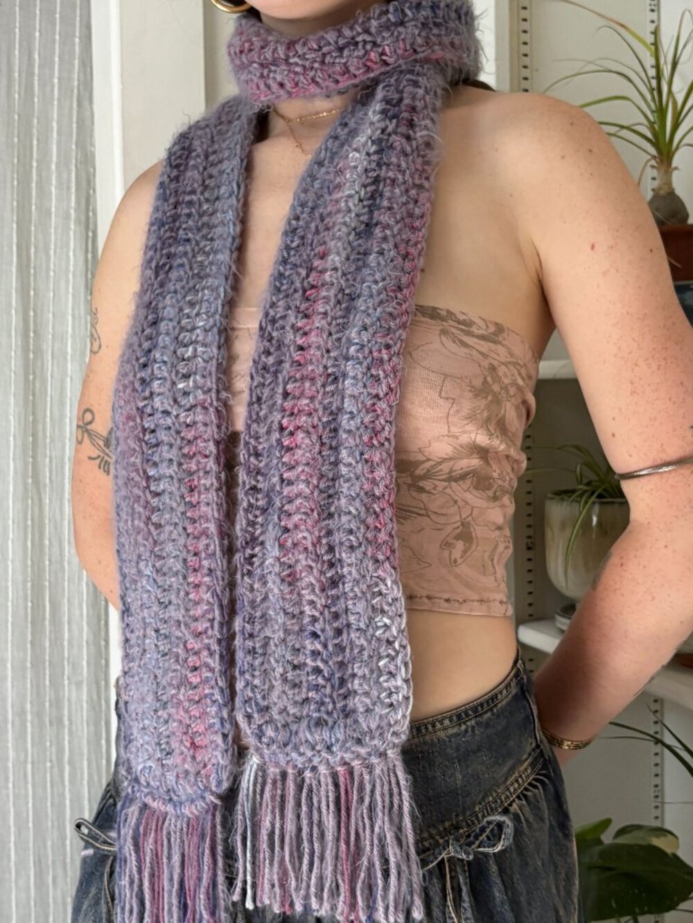 Handmade Multicolor Crochet Scarf with Tassels